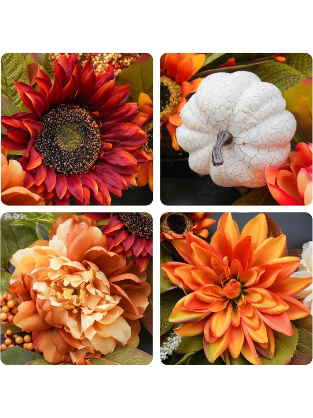 24-Inch Autumn Wreath for Front Door - Fall Decor with Peonies & Foliage - Picture 6 of 8